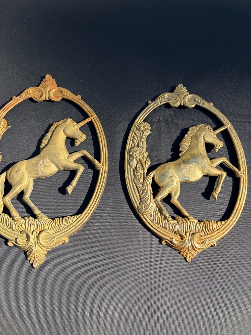 Decorative Gold Unicorn horse Wall Plaque Pair